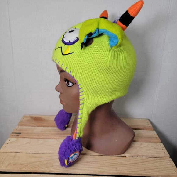 Flipeez Kids Green Monster Beanie w/ Flipping Hands - Picture 3 of 7